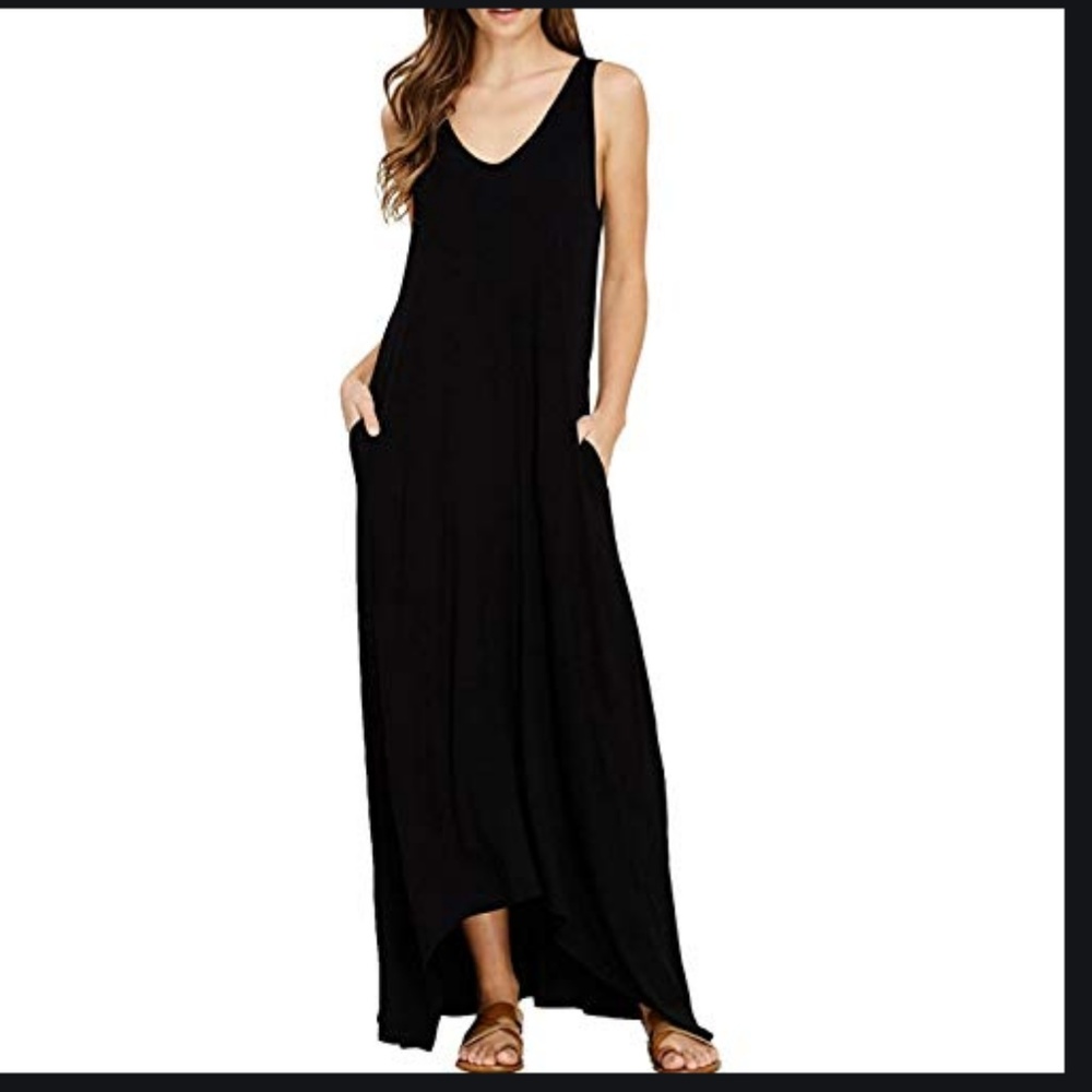 Plain Black Cotton Maxi Dress